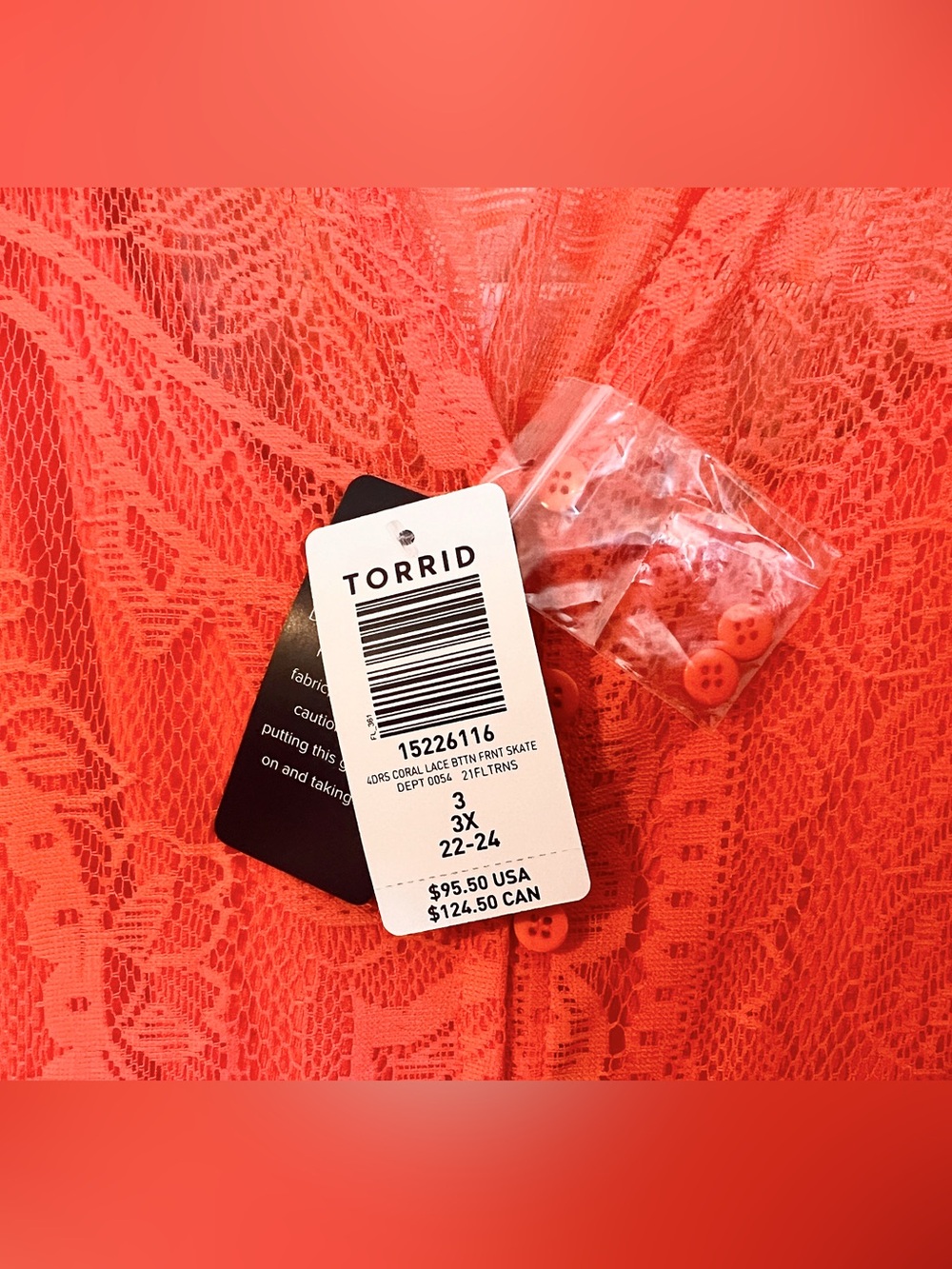 Torrid Coral Flowy Lace V-Neck Maxi Dress New with Tags 3X 22/24 - Picture 3 of 6